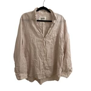 Grayson Linen Button Up Shirt Beige Long Sleeve Coastal Grandma Minimalist Large